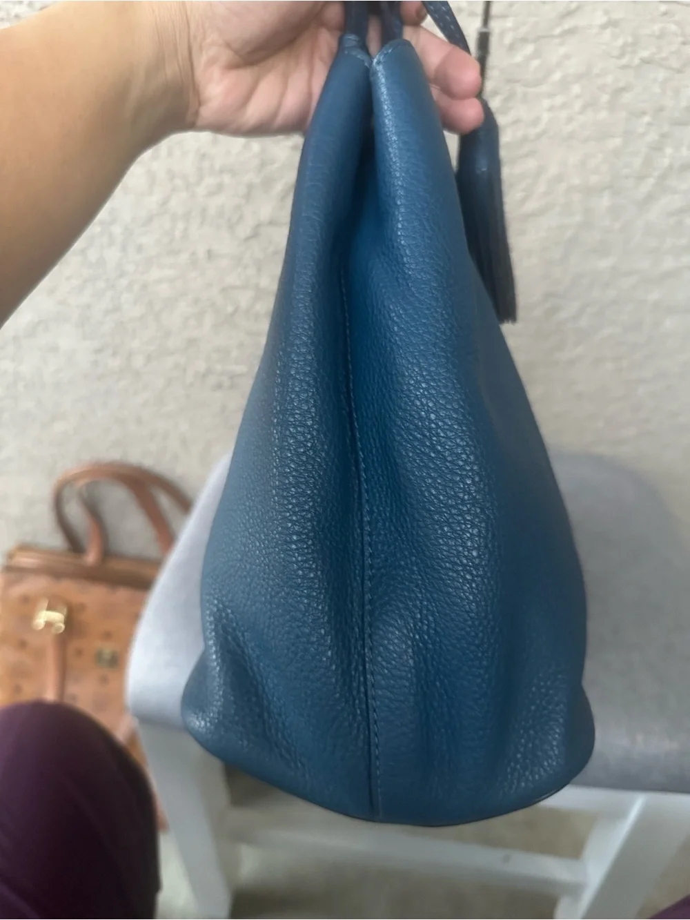 TORY BURCH Teal Leather Tassel Shoulder Bag